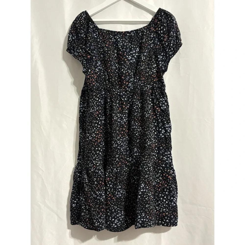 ABERCROMBIE GIRLS SIZE 13/14 BLACK  FLORAL FIT & FLARE DRESS